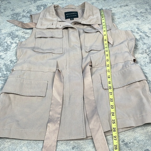 All Saints Aiya Sleeveless Cargo Utility Vest Jacket Gilet Beige Sz 6 - Picture 7 of 15